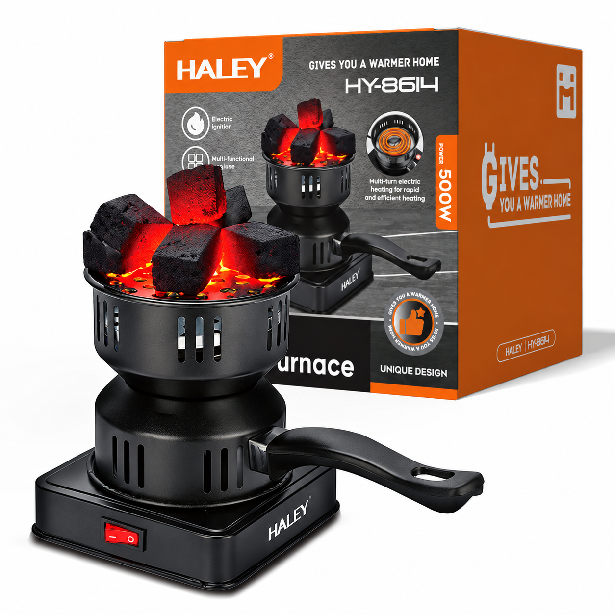 Aprinzător Electric Cărbuni HALEY HY-8614, 500W, 220–240V, 50/60Hz, Multifuncțional, pentru Aprindere Cărbuni, Încălzire, Preparare Cafea, Tămâie și Ceară, 2 Tăvi Incluse