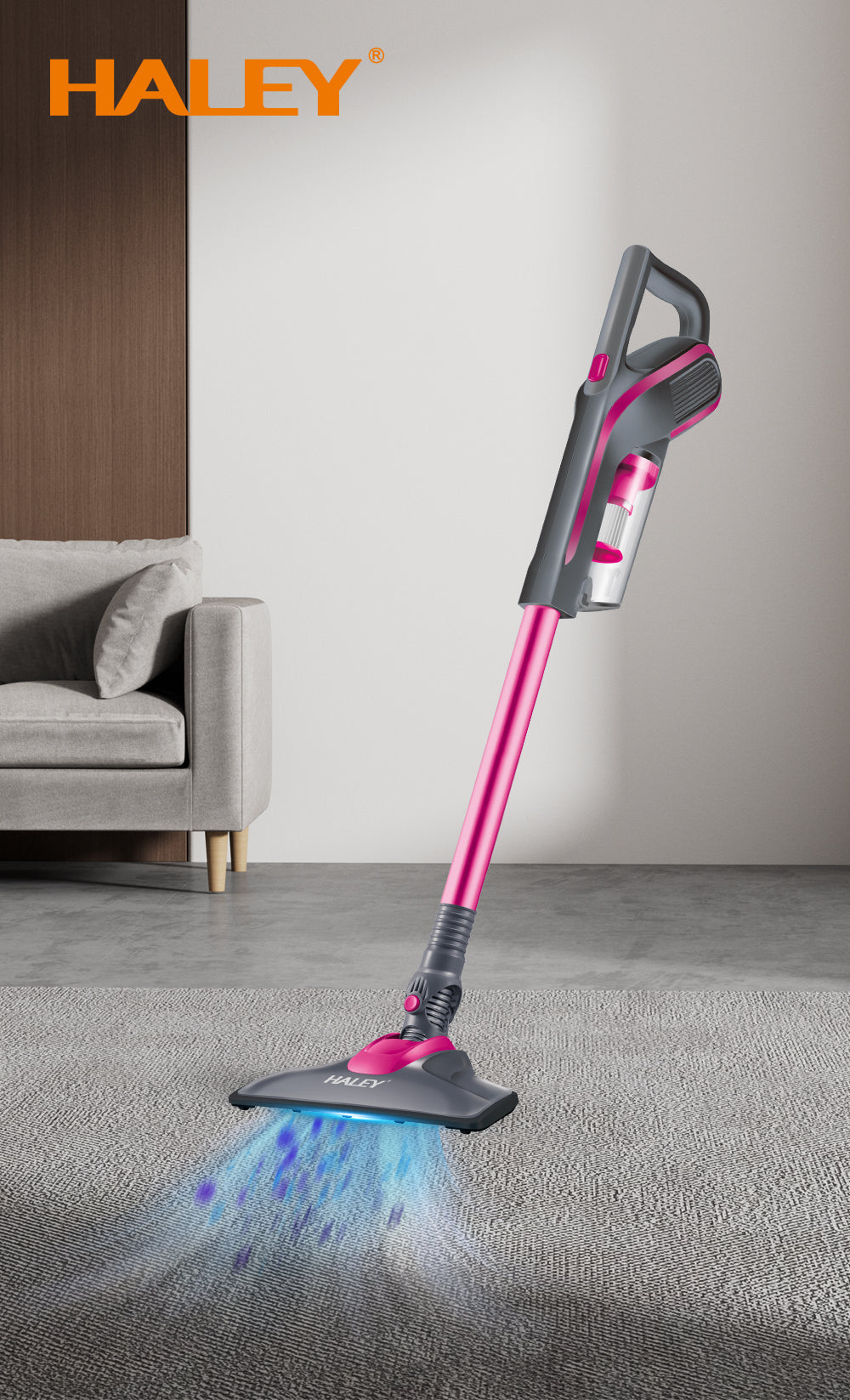 Aspirator HALEY cu băț , Aspirator pentru Covoare, de UZ Casnic, Compact, Puternic si Usor de Utilizat, Roz
