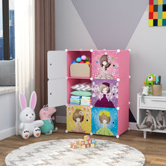 Dulap modular pentru copii, roz, AT PERFORMANCE®, 6 rafturi, durabil, 74X37X110 cm, printese nou