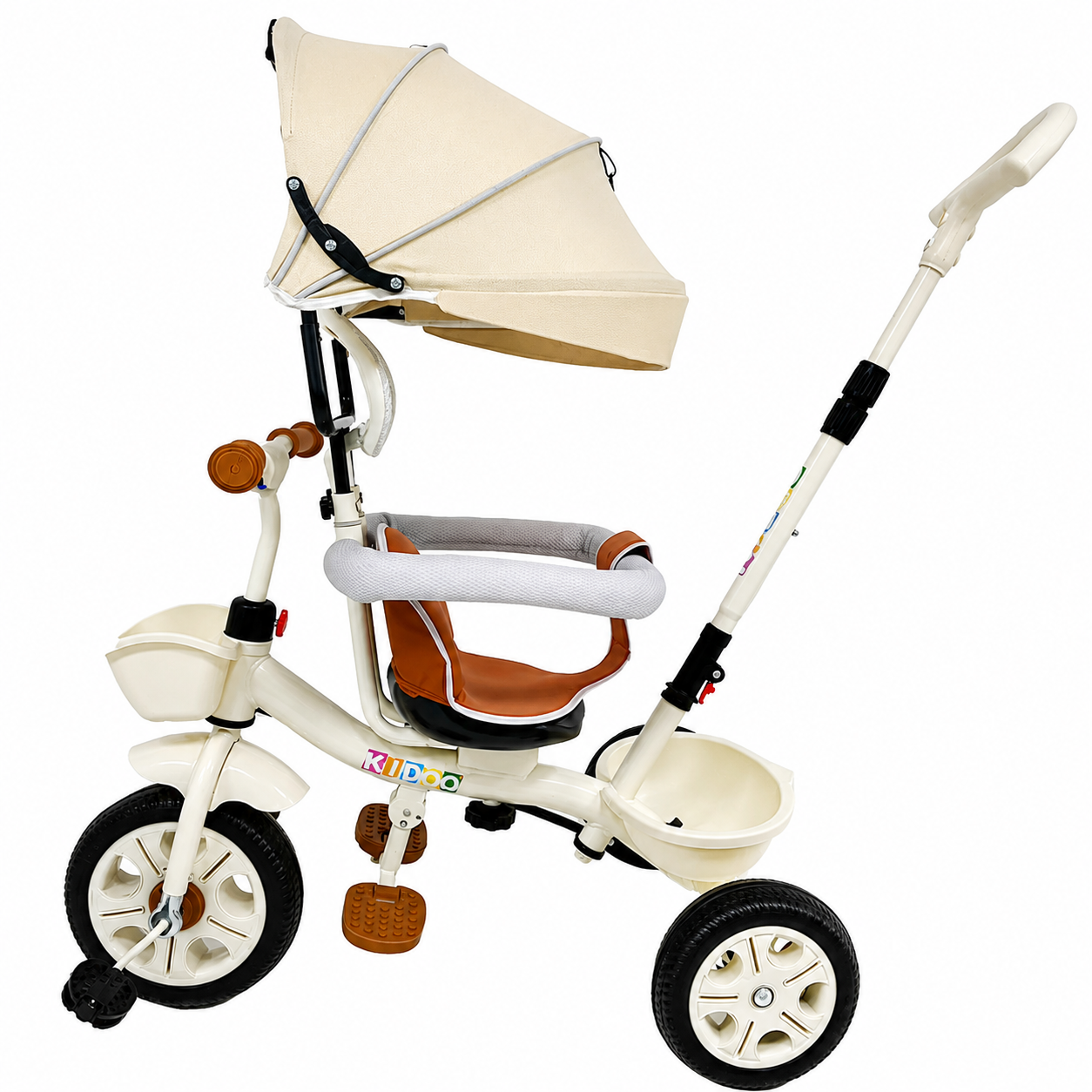 Tricicletă Evolutivă Kiddo KD-X06, Scaun Rotativ 360°, Poziție de Somn, Centură 5 Puncte, Copertină UV, Roți din Cauciuc, 9 Luni – 6 Ani