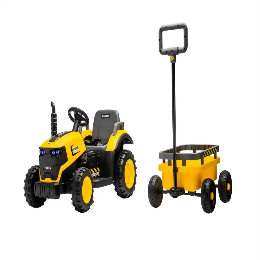 Tractor Electric KIDOO pentru Copii cu Telecomandă 2.4G, Remorcă Detașabilă, 12V 4.5Ah, 2 Motoare 380, Lumini LED, Muzică, Centură de Siguranță