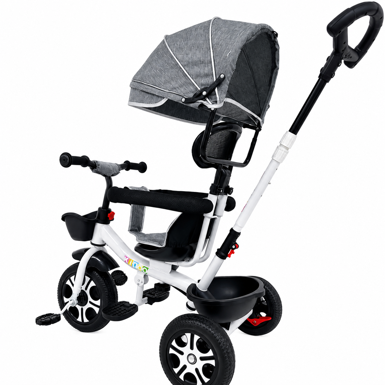 Tricicletă Evolutivă Kiddo KD-X06, Scaun Rotativ 360°, Poziție de Somn, Centură 5 Puncte, Copertină UV, Roți din Cauciuc, 9 Luni – 6 Ani