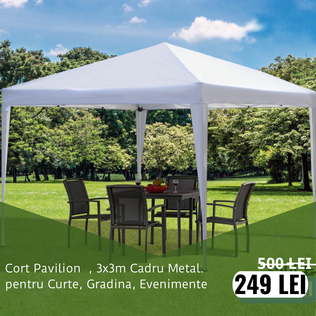 Cort 3x3m Curte, Gradina, Evenimente, alb,