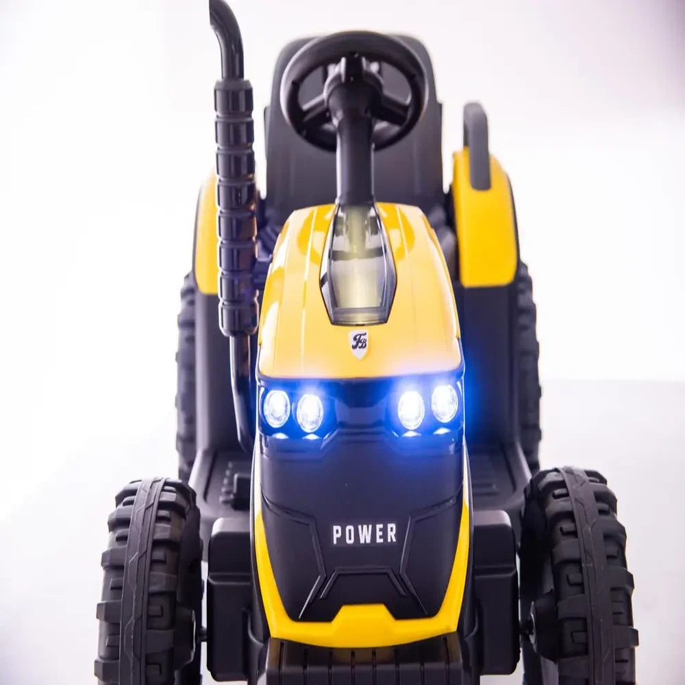 Tractor Electric KIDOO pentru Copii cu Telecomandă 2.4G, Remorcă Detașabilă, 12V 4.5Ah, 2 Motoare 380, Lumini LED, Muzică, Centură de Siguranță