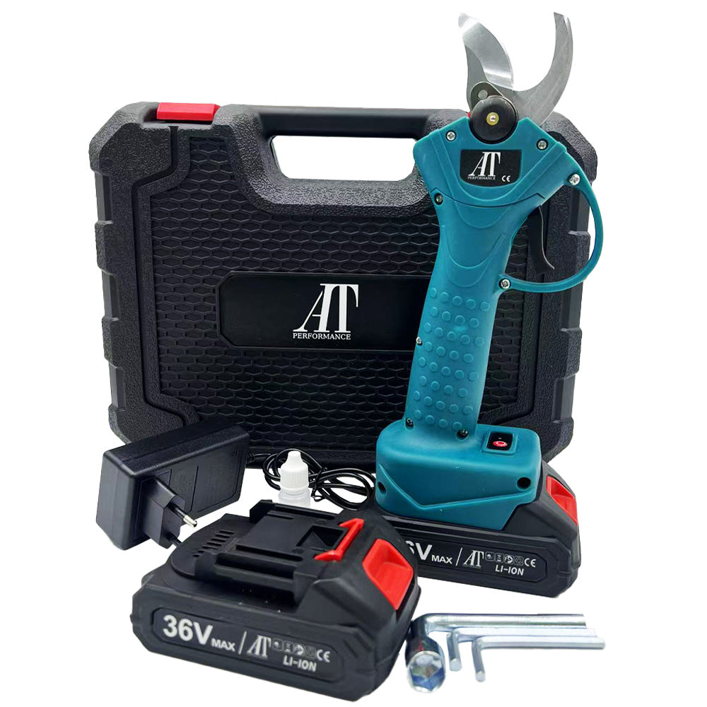 Foarfecă Electrică AT Performance cu 2 Acumulatori, Fără Fir, Lama Oțel Carbon, 5000 mAh, Turcoaz