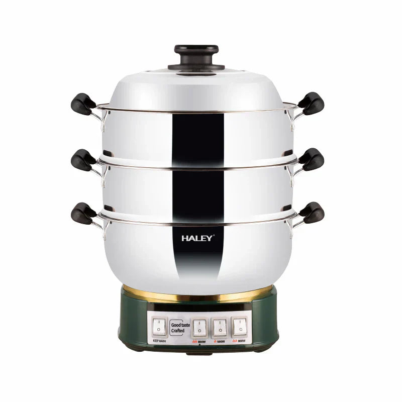 Vas Electric Multifuncțional HALEY HY-501, 2100W, Inox Premium cu Abur pe Două Nivele, Ideal pentru Gătit Sănătos Acasă sau la Hotel