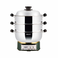 Vas Electric Multifuncțional HALEY HY-501, 2100W, Inox Premium cu Abur pe Două Nivele, Ideal pentru Gătit Sănătos Acasă sau la Hotel