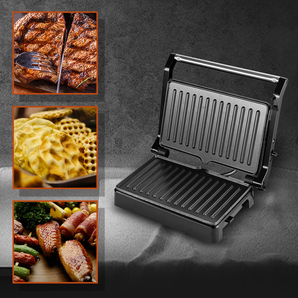 Grill Maker HALEY 2000W, Full Inox, Argintiu/Negru, Tuburi de Încălzire Curvate, Tavă de Gătit Integrată