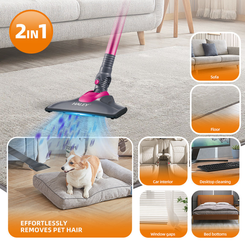 Aspirator HALEY cu băț , Aspirator pentru Covoare, de UZ Casnic, Compact, Puternic si Usor de Utilizat, Roz
