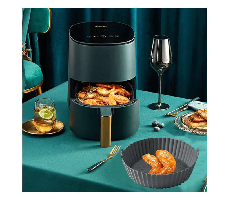 Tava pentru Air Fryer din Silicon, 18.3 cm, Gri, AT PERFORMANCE®, O Solutie Practica si Versatila pentru Gatitul Sanatos