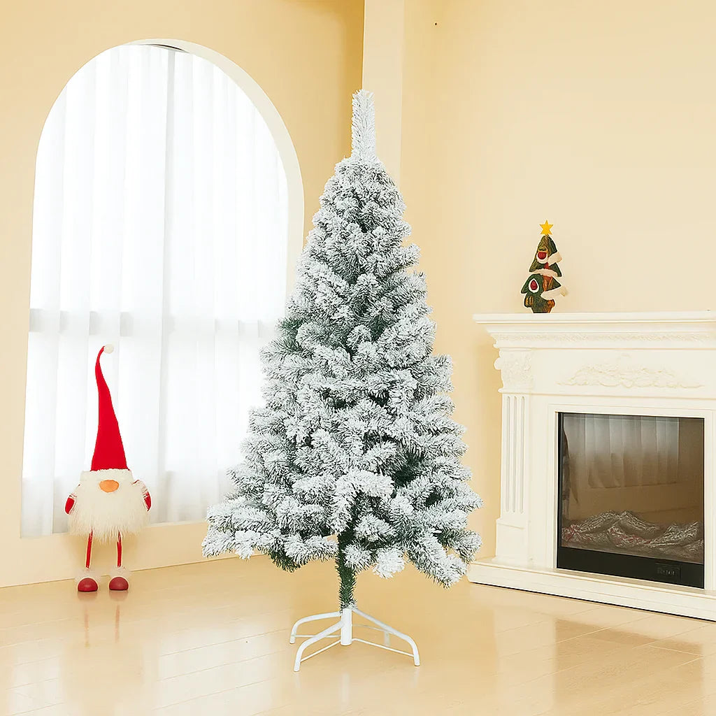 Set Decor Crăciun Premium – Brad Artificial 2.1m cu Zăpadă + Instalație Liniară 100m, 500 LED Multicolor, 8 Jocuri de Lumini