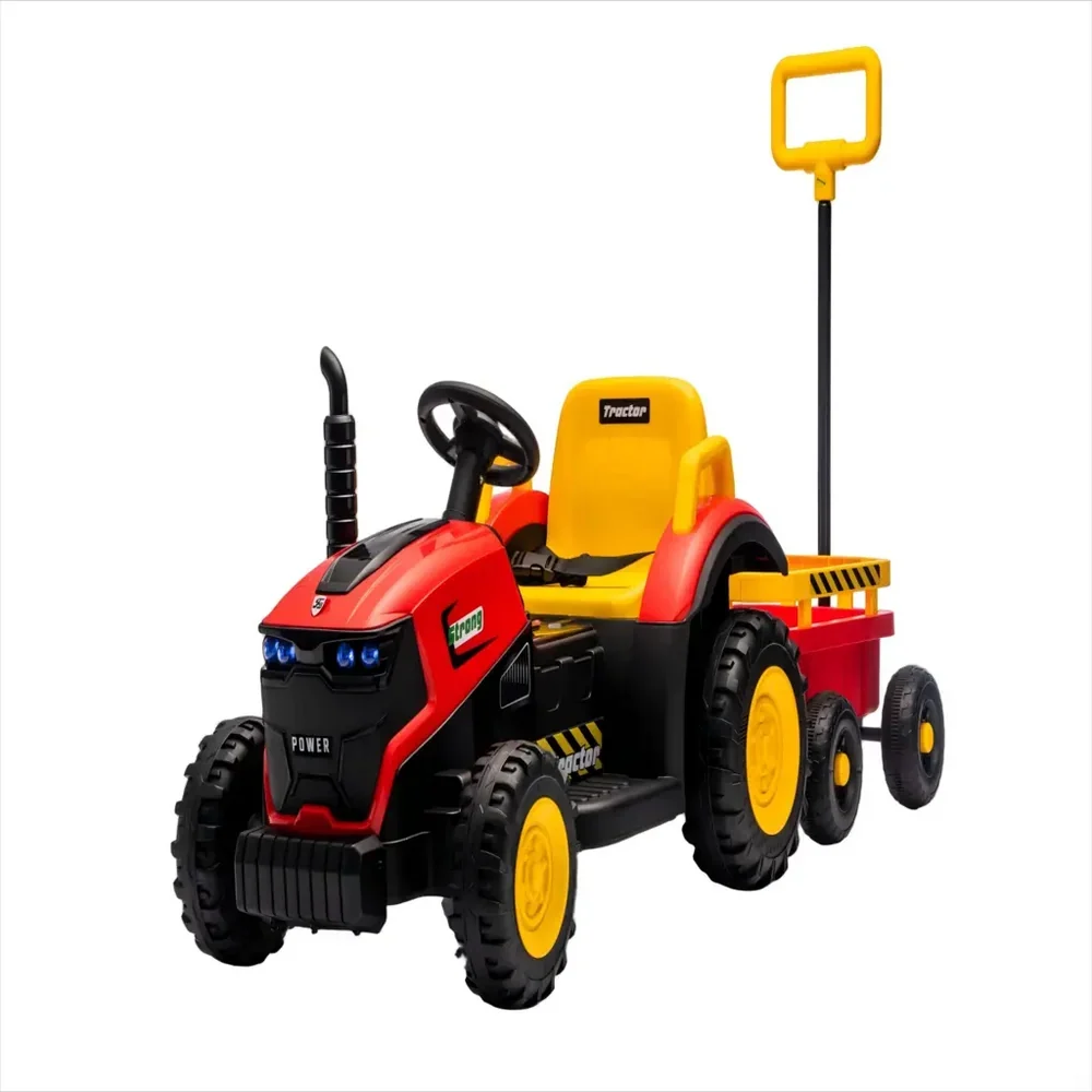 Tractor Electric KIDOO pentru Copii cu Telecomandă 2.4G, Remorcă Detașabilă, 12V 4.5Ah, 2 Motoare 380, Lumini LED, Muzică, Centură de Siguranță
