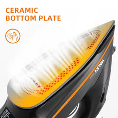 Fier de călcat cu abur HALEY® HY-2053, 2600W, Talpă ceramică, Rezervor 350ml, Funcție Abur Vertical, Auto-curățare, Anti-Picurare, Negru/Portocaliu