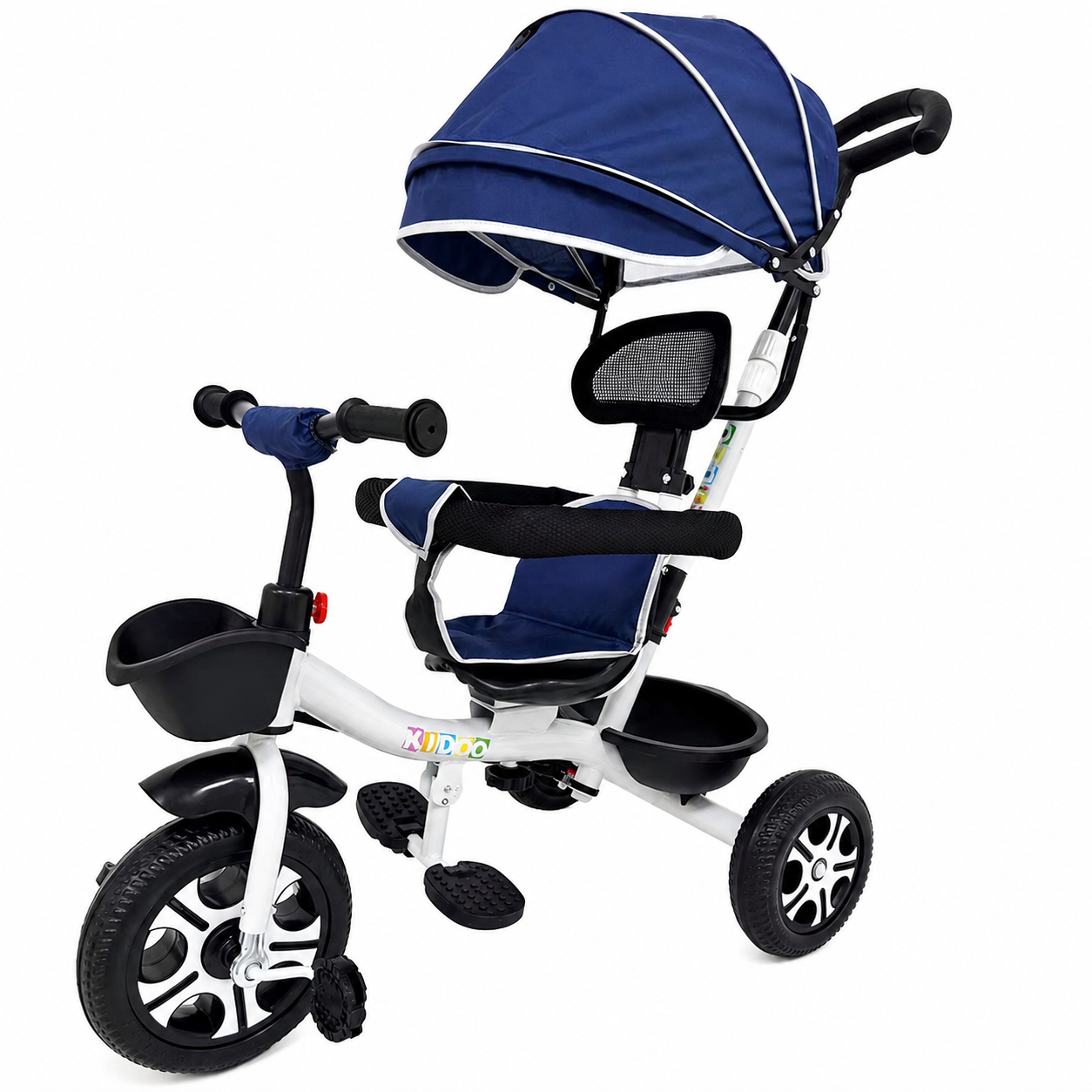 Tricicletă Evolutivă Kiddo KD-X06, Scaun Rotativ 360°, Poziție de Somn, Centură 5 Puncte, Copertină UV, Roți din Cauciuc, 9 Luni – 6 Ani