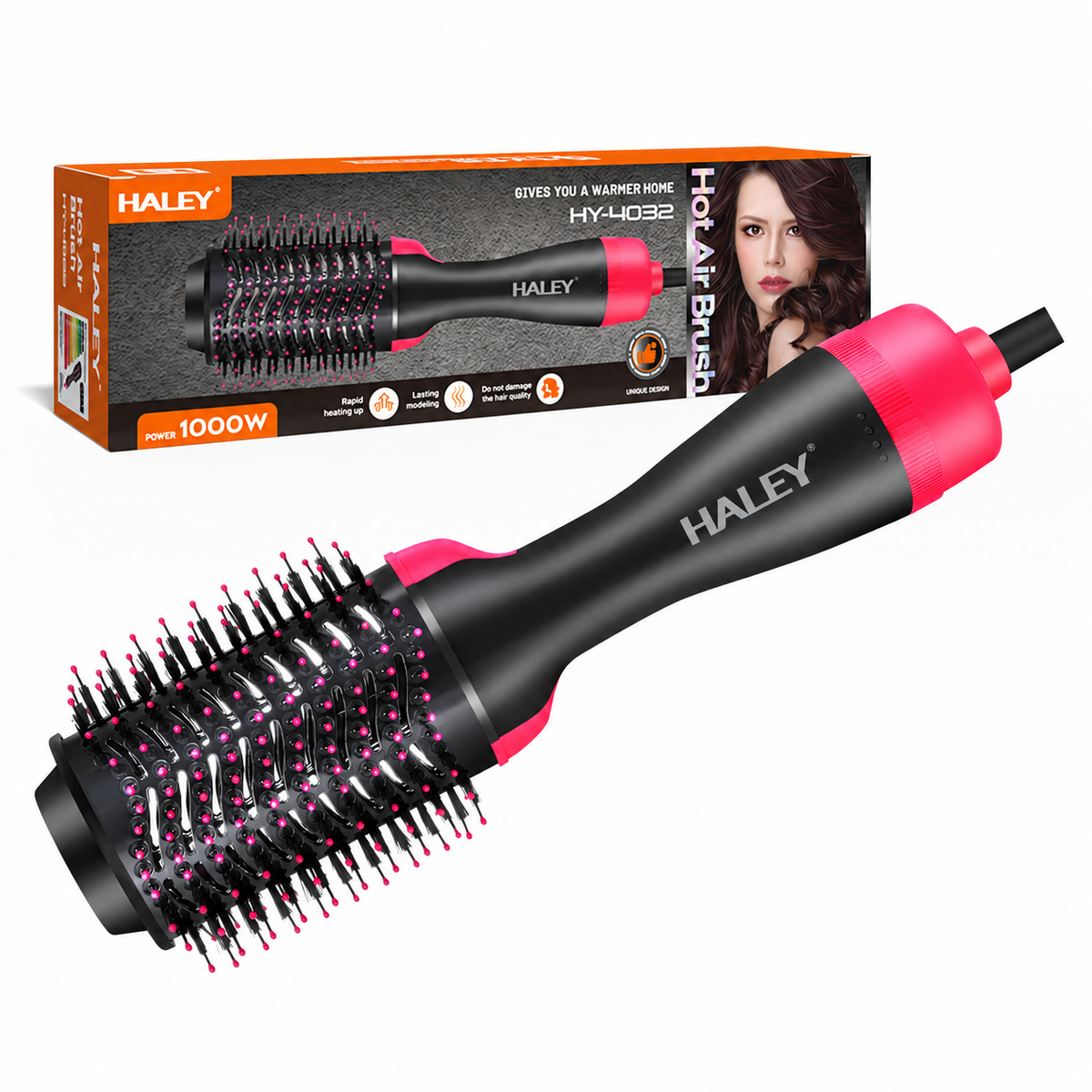 Perie Electrică cu Aer Cald HALEY HY-4032, 1000W, Încălzire Rapidă, Modelare de Lungă Durată, Hot Air Brush