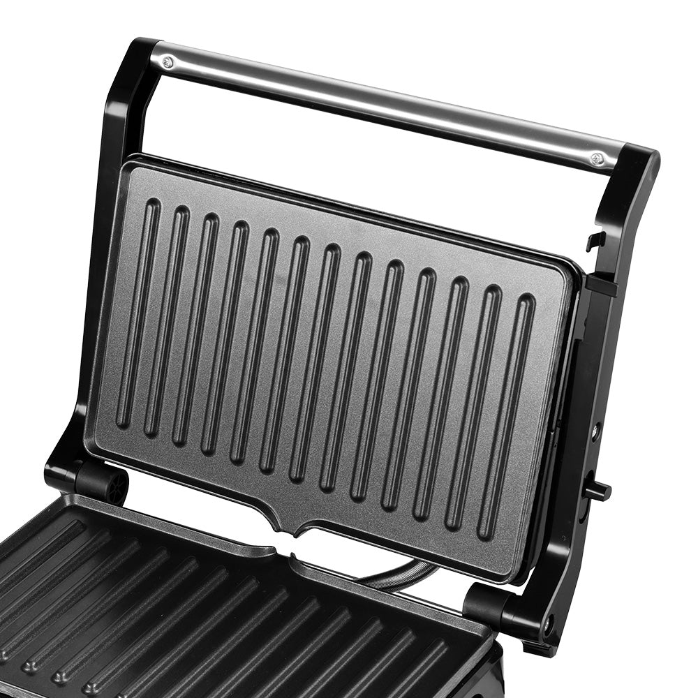 Grill Maker HALEY 2000W, Full Inox, Argintiu/Negru, Tuburi de Încălzire Curvate, Tavă de Gătit Integrată