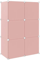 Dulap modular pentru copii, Roz, AT PERFORMANCE®, 6 rafturi Design Colorat cu Desene Jucăușe 🦄🦌🦈🦓