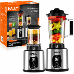 Blender Multifuncțional 2 în 1 HALEY HY-2712, 5500W, 15 Viteze + Pulse, Recipient 3L, Râșniță, Lame Inox, Funcție Autocurățare