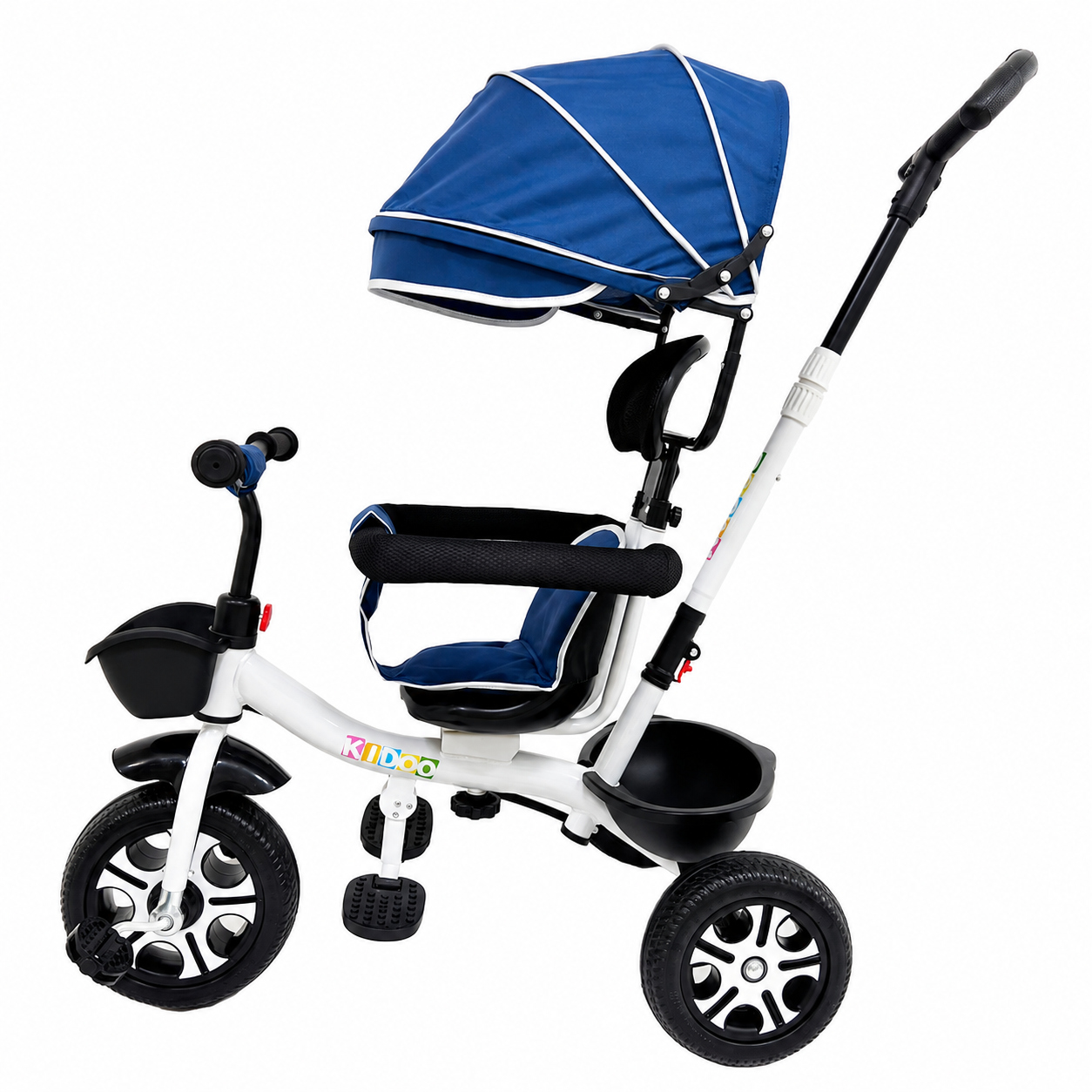 Tricicletă Evolutivă Kiddo KD-X06, Scaun Rotativ 360°, Poziție de Somn, Centură 5 Puncte, Copertină UV, Roți din Cauciuc, 9 Luni – 6 Ani