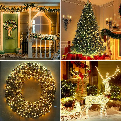 Rola Instalatie de Craciun Liniara, AT PERFORMANCE®, 8 Jocuri de Lumini Interschimbabile, Alimentare La Priza Pentru Interior/Exterior, Rola 100m, Fir Negru, Alb Cald.