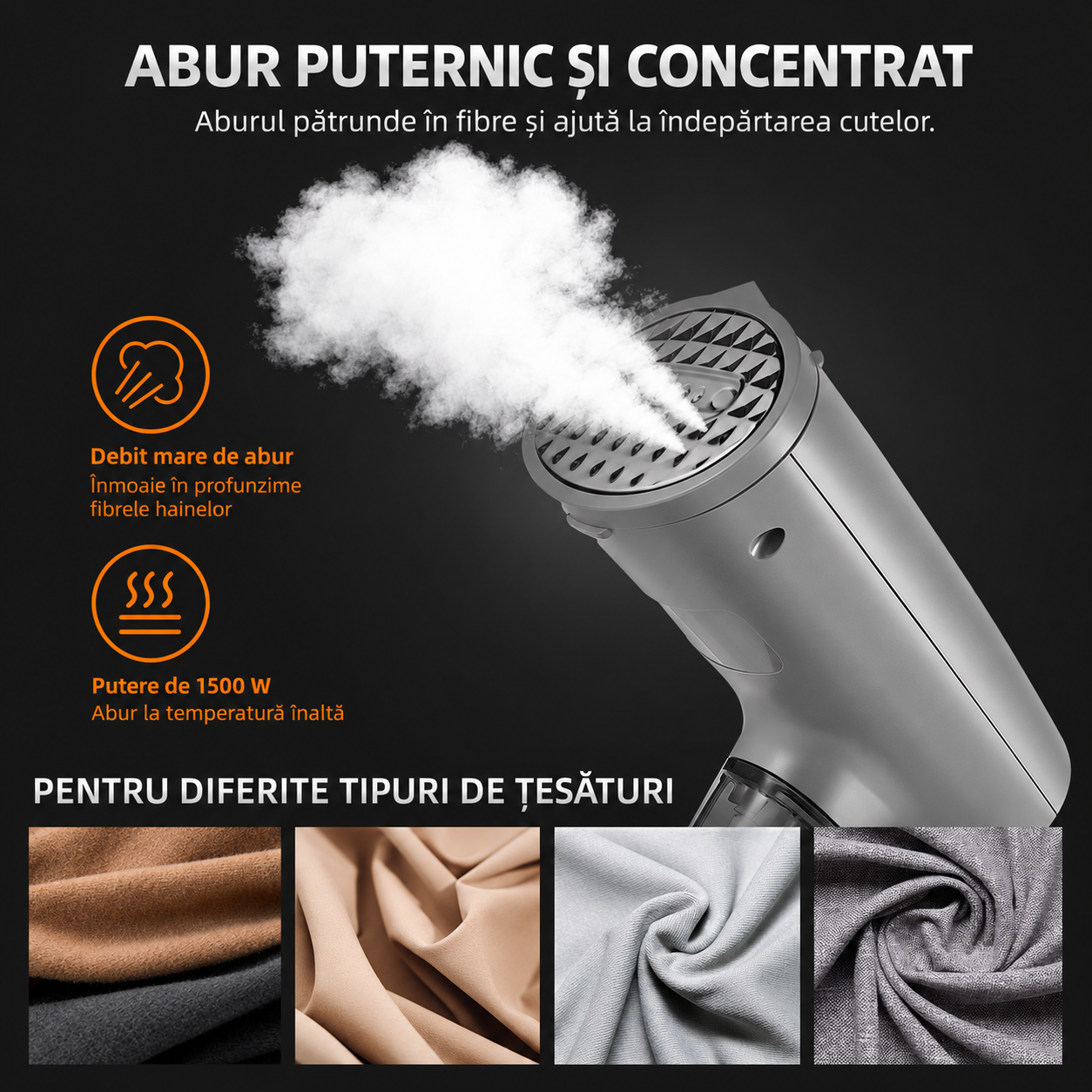 Aparat de Călcat Vertical și Orizontal cu Aburi HALEY HY-333, 1500W, Încălzire Rapidă în 20 Secunde, Debit Abur 20–25 g/min, 2 Rezervoare de Apă 70/300 ml, Protecție la Supraîncălzire, Perie Inclusă