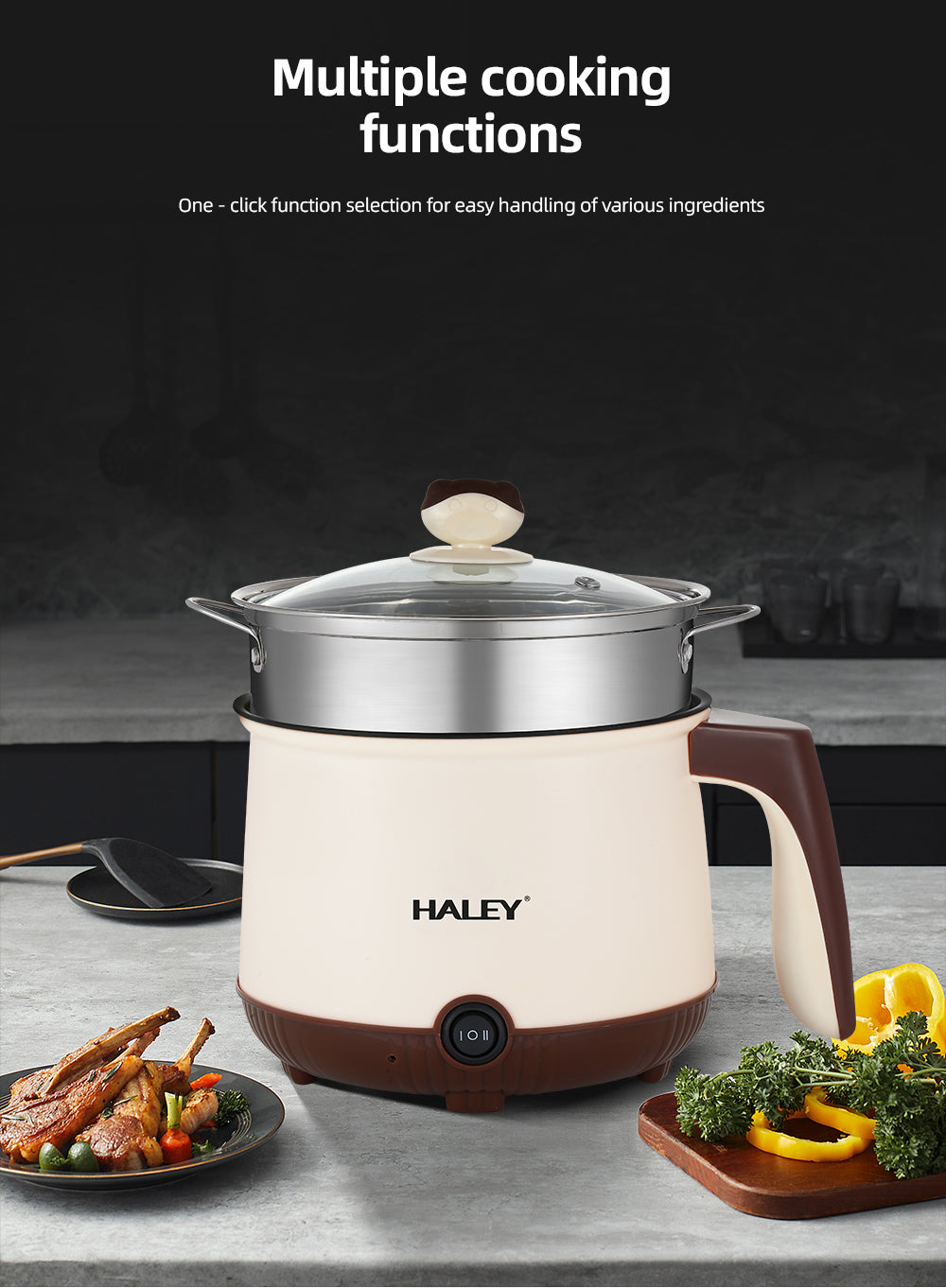 Multicooker Electric Portabil 2.2L, 600W – Gătit Rapid, Menținere la Cald, Oală Antiaderentă, Protecție Supraincălzire