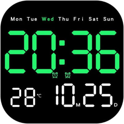 Ceas de perete digital cu telecomandă, AT PERFORMANCE®, data cronometrare, numărătoare inversă, verde