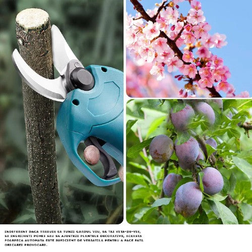 Foarfecă Electrică AT Performance cu 2 Acumulatori, Fără Fir, Lama Oțel Carbon, 5000 mAh, Turcoaz