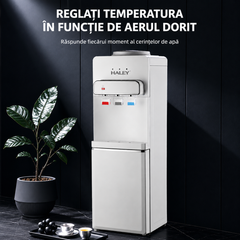 Dozator de Apă HALEY HY-2306, Apă Caldă, Rece și la Temperatura Camerei, Răcire cu Compresor, 650W, 3 Robinete, Blocare Copii, Dulap Depozitare