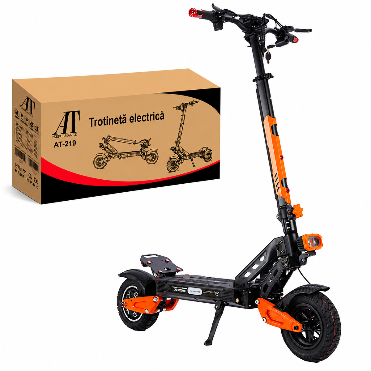 Trotinetă Electrică AT Performance AT-219, 48V 12,5Ah, Motor 800W,  Autonomie până la 45 km, Pliabilă, Roți 10", Portocaliu