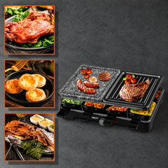 Grill Electric Multifuncțional HALEY HY-8610, 10 în 1, 1500W, Raclette cu 8 Tăvițe, Placă Grill și Piatră pentru Gătit, Temperatură Reglabilă