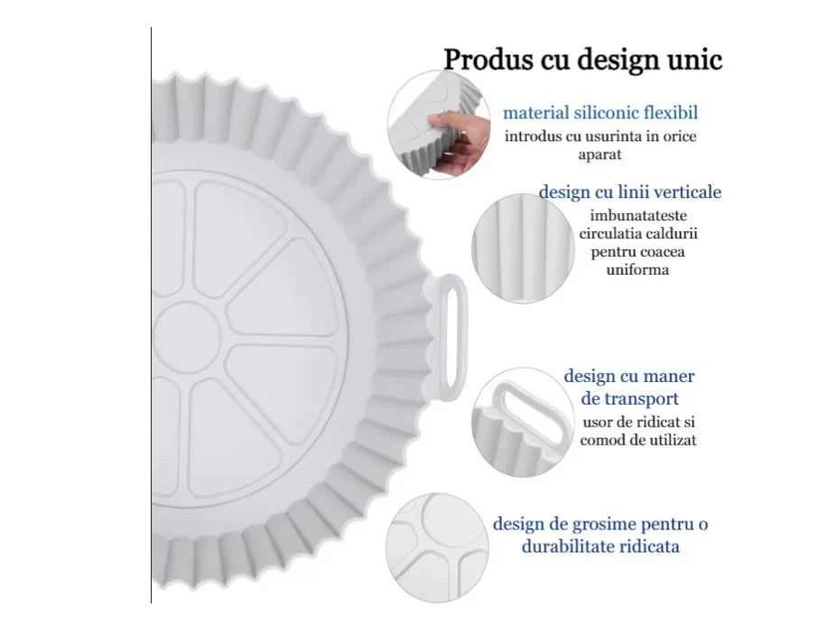 Tava pentru Air Fryer din Silicon, 18.3 cm, Gri, AT PERFORMANCE®, O Solutie Practica si Versatila pentru Gatitul Sanatos