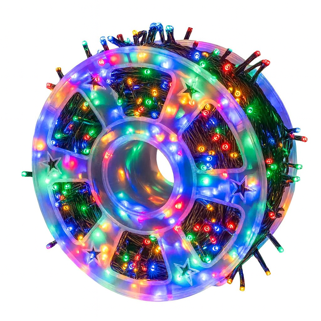 Set Decor Crăciun Premium – Brad Artificial 2.1m cu Zăpadă + Instalație Liniară 100m, 500 LED Multicolor, 8 Jocuri de Lumini