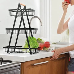 Cos de fructe, AT PERFORMANCE® decorativ, Metal, 3 etaje, Negru