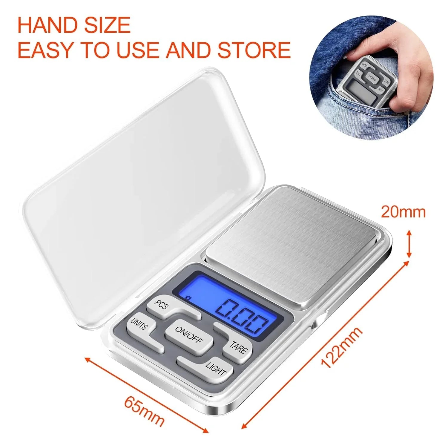 Cântar digital de buzunar AT PERFORMANCE®, multifunctional, cu funcție PCS/TARE, protecție plastic, 200g/0.001g
