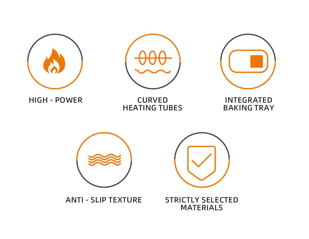 Grill Maker HALEY 2000W, Full Inox, Argintiu/Negru, Tuburi de Încălzire Curvate, Tavă de Gătit Integrată