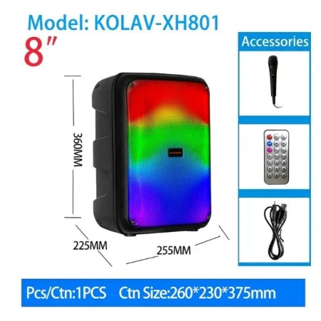 Boxă Portabilă Kolav cu Microfon, AT PERFORMANCE,  Telecomandă, Bluetooth, FM, Slot pentru SD și USB, Baterie 3,7V 1500mA, Cablu de Încărcare USB, Control cu un Buton