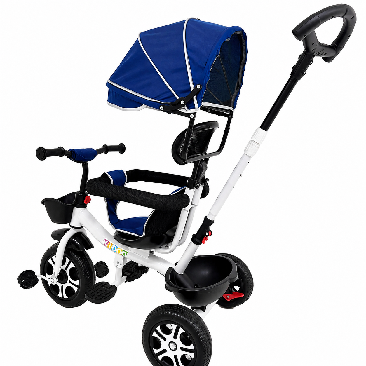 Tricicletă Evolutivă Kiddo KD-X06, Scaun Rotativ 360°, Poziție de Somn, Centură 5 Puncte, Copertină UV, Roți din Cauciuc, 9 Luni – 6 Ani