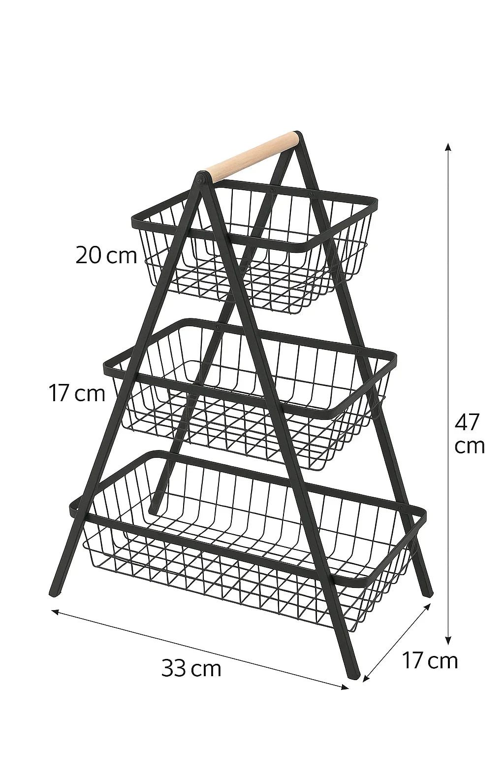 Cos de fructe, AT PERFORMANCE® decorativ, Metal, 3 etaje, Negru