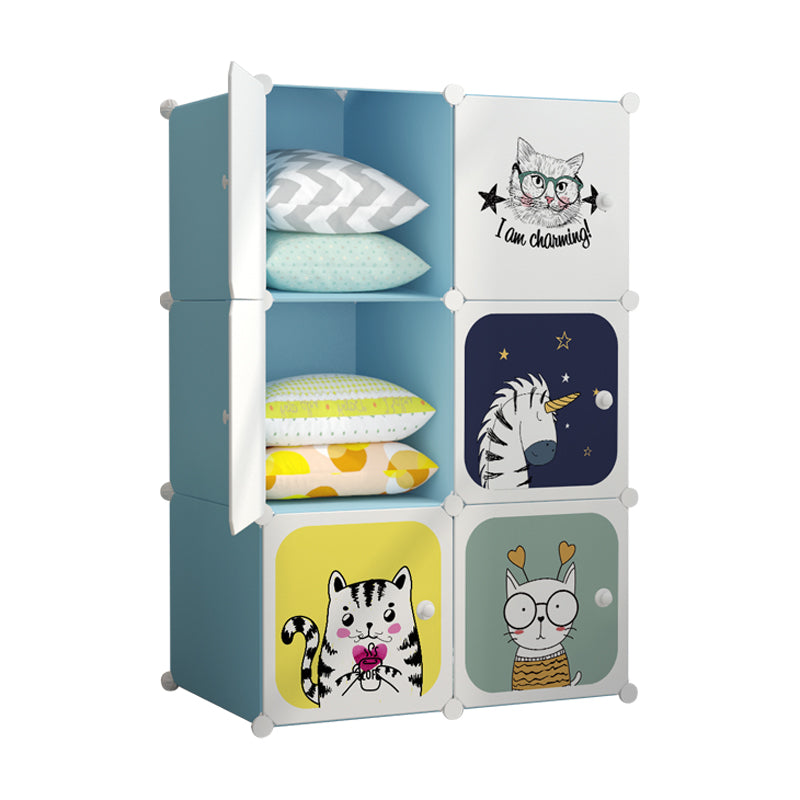 Dulap modular pentru copii, Alb/Albastru, AT PERFORMANCE®, 6 rafturi, durabil, 110cm x 74cm x 37cm