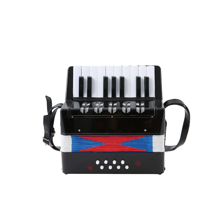 Mini Acordeon AT PERFORMANCE®, cu 17 clape si 8 butoane de bass, de jucarie, Albastru sidef.