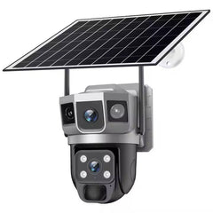 Cameră Supraveghere Solară 4G cu 2 Camere AT PERFORMANCE® – 4MP HD, Zoom Optic 10x, PTZ, V380 App, Exterior, Baterie Integrată