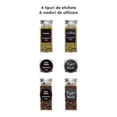 Set 24 Sticluțe Condimente AT PERFORMANCE® – Sticlă cu Capac Aluminiu, Etichete RO, Palnie, Marker și Periuță