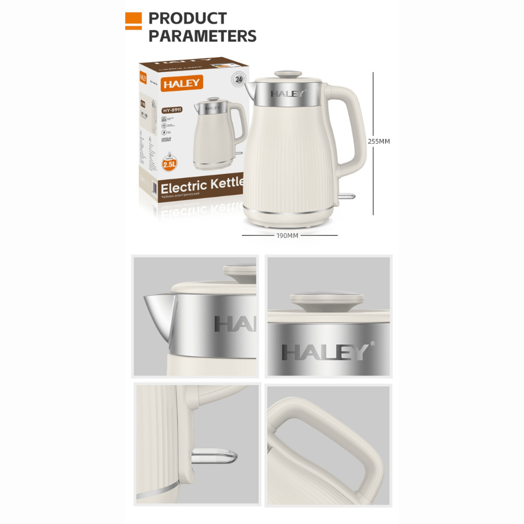 Fierbător Electric Din Plastic 2,2L, HY-8911, 1800W, Interior Din Inox, Oprire Automată 3-Way, Bază 360°