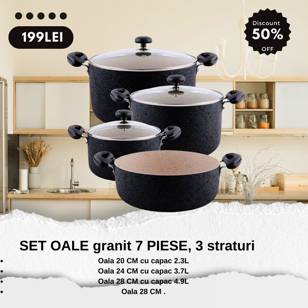 SET OALE antiaderent 7 piese GRANIT, 3 Straturi