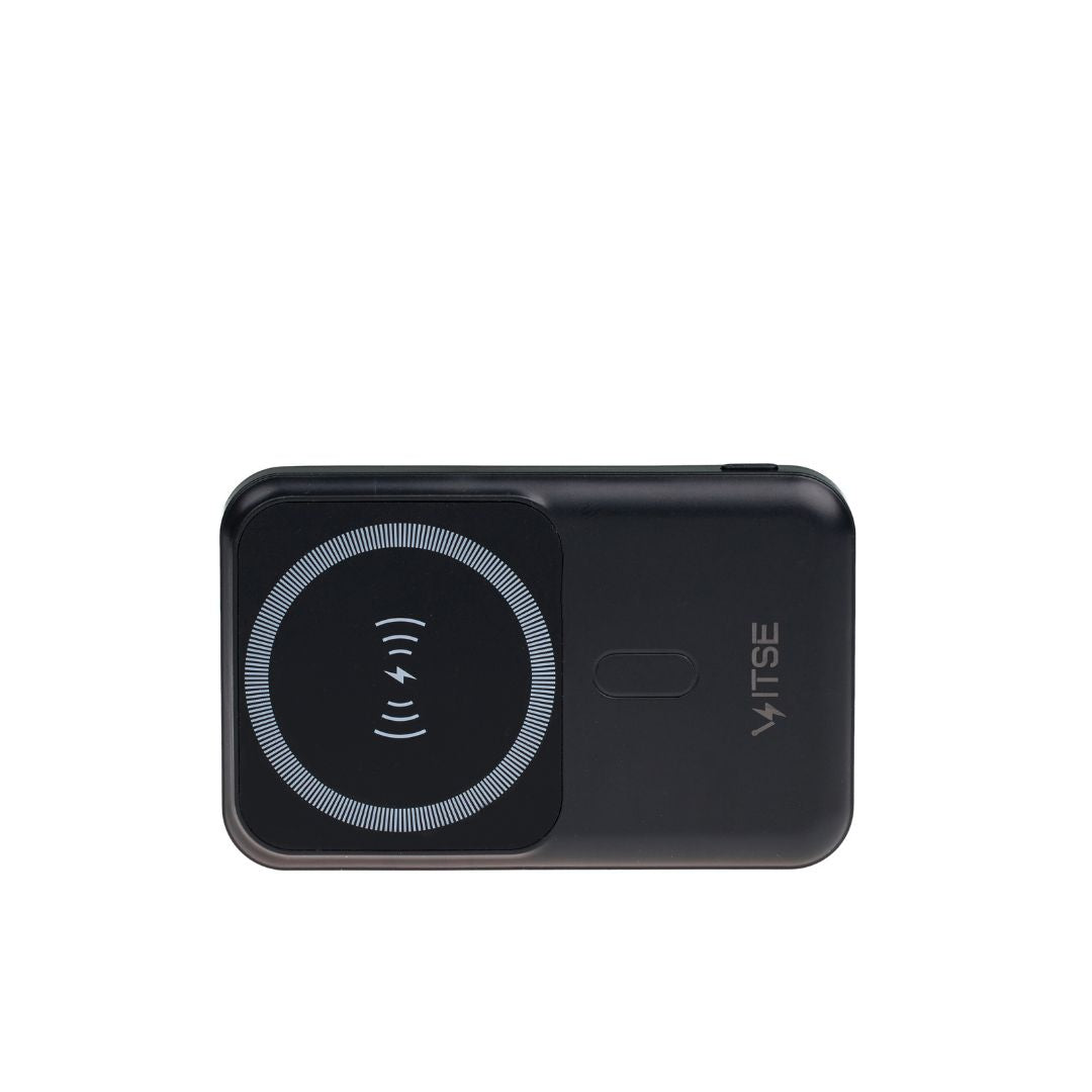 Baterie Externa Wireless Vitse Slim by Vitse 12.000 mAh, Compatibila iPhone 12-15 Pro si Android, Power Bank fast charger, incarcare Wireless QI 20W, Portabila, Cablu Type-C, Alb