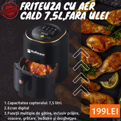 Friteuza cu Aer Cald Hoffman, Fara Ulei, 7,5L, 2400W, 9 functii