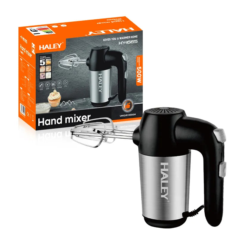Mixer de Mână din Inox HALEY 500W – 5 Viteze, Motor Puternic, Accesorii pentru Gătit Profesional
