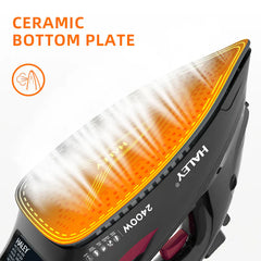 Fier de călcat cu abur HALEY® HY-2060, 2400W, Talpă ceramică, Abur vertical, Auto-curățare,  Negru