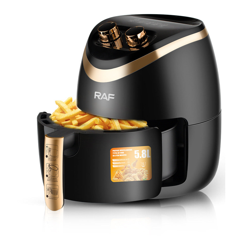 Friteuza electrica profesionala Air Fryer alb, AT PERFORMANCE®, RAF Air Fryer 5.8L 1500W Manual, Multi-Purpose, 360 Air Circulation R.5232 - Gatit sanatos si eficient pentru intreaga familie, negru